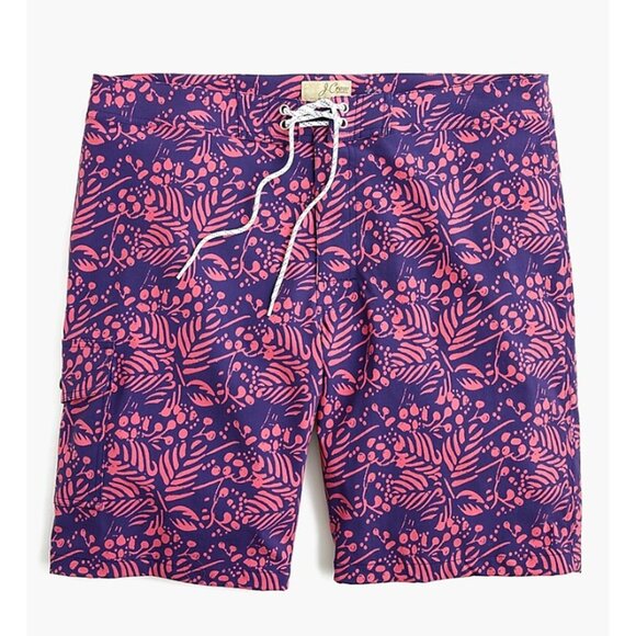 J. Crew 9 Inch Stretch Eco Board Short‎ in Vines Print Purple Pink Palm Leaf 33 - Picture 1 of 8